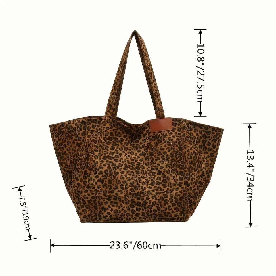 Leopard Print Tote Bag - Large Capacity Nylon Shoulder Bag Open Top Design