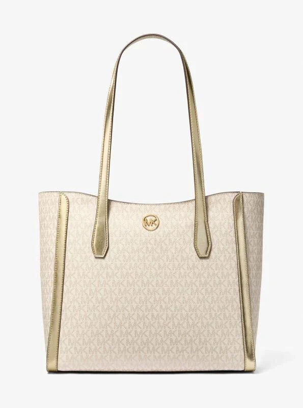 ❤️NWT MICHAEL KORS Leida Large Metallic Signature Logo Tote Bag