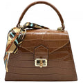 Brown Italian Leather Handbag, Crocodile Embossed Top Handle Purse