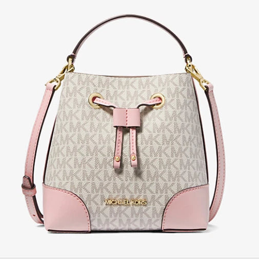 ❤️NWT MICHAEL KORS Mercer Small Logo Bucket Bag Pink MK Signature MSRP $398