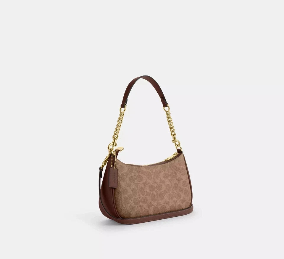 Coach Teri Shoulder Bag Canvas Leather Brown CV933 Free Shipping