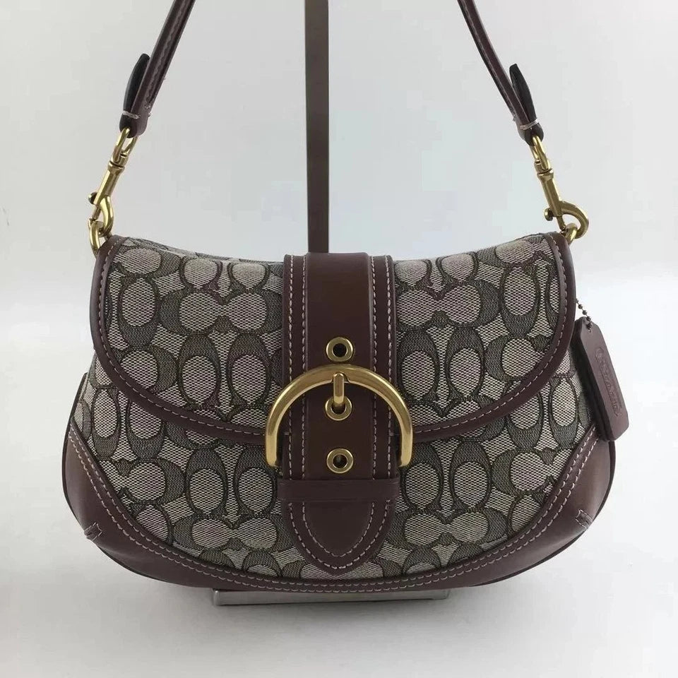 Coach CJ814 Soho Bag Signature Jacquard Maple Brown Shoulder Handbag